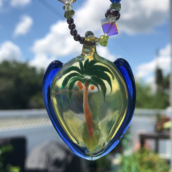 Handmade Lampwork Glass/Sterling/Crystal Necklace - Picture 4 of 8